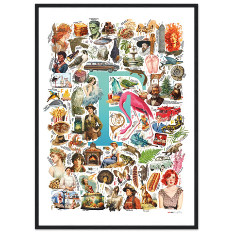 "F is for Festive" — a Renard Roux alphabet poster with English F words (turquoise version)