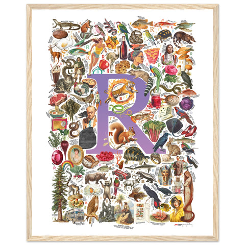 "R is for Remarkable" — a Renard Roux alphabet poster with English R words (purple version)