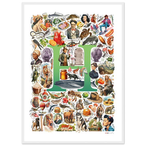 "H is for Heroes" — a Renard Roux alphabet poster with English H words (green version)