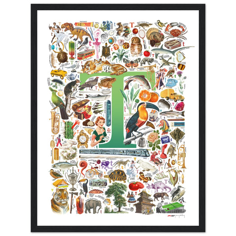 "T is for Treasure" — a Renard Roux alphabet poster with English T words (green version)