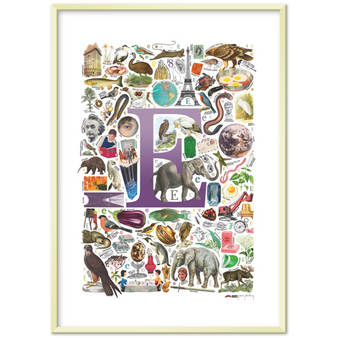 E is for Explore - a poster with English E words