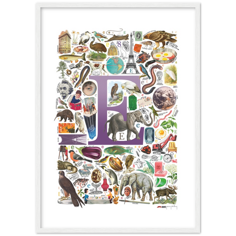 E is for Explore - a poster with English E words