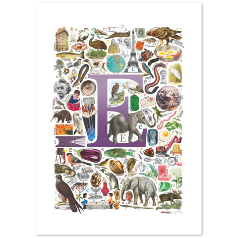 E is for Explore - a poster with English E words