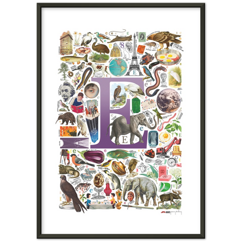 E is for Explore - a poster with English E words