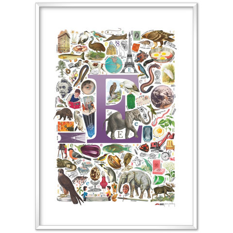 E is for Explore - a poster with English E words
