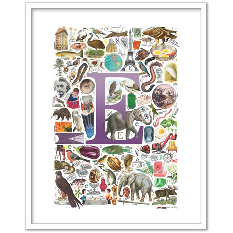 E is for Explore - a poster with English E words