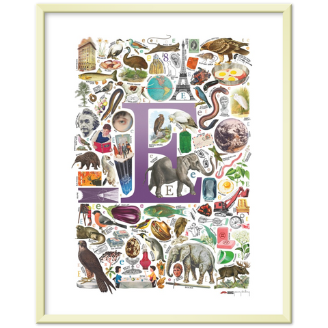 E is for Explore - a poster with English E words