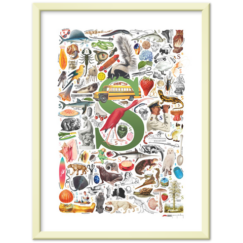 S is for Surprise - a poster with English S words