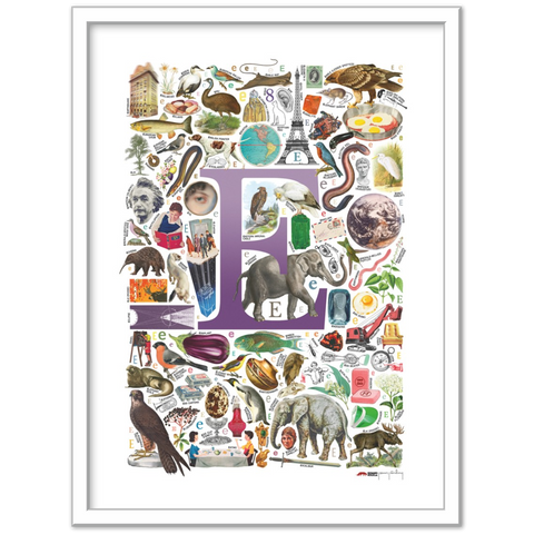E is for Explore - a poster with English E words