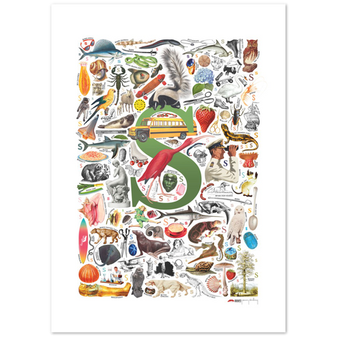 S is for Surprise - a poster with English S words